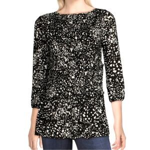 Single Thread Black & White Smocked Peplum Tunic Blouse Boho Ruffle Top - L